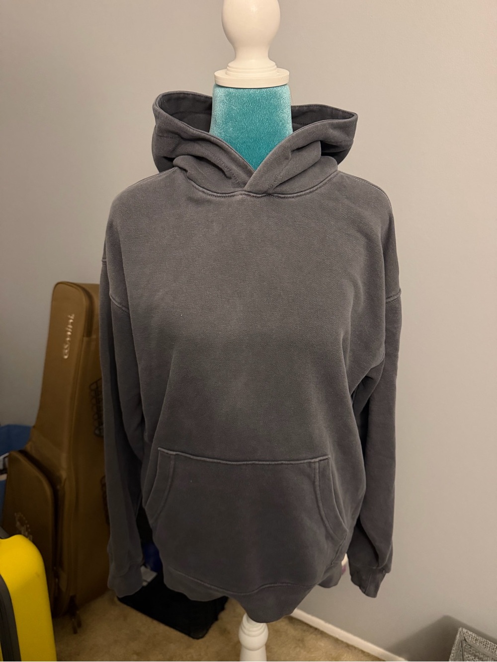 Men's Charcoal Gray Hooded Pullover Sweatshirt Relaxed Fit